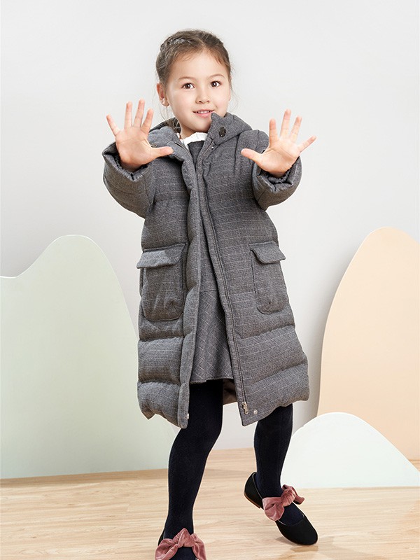 鄂尔多斯童装2020秋冬季灰色长款羽绒服