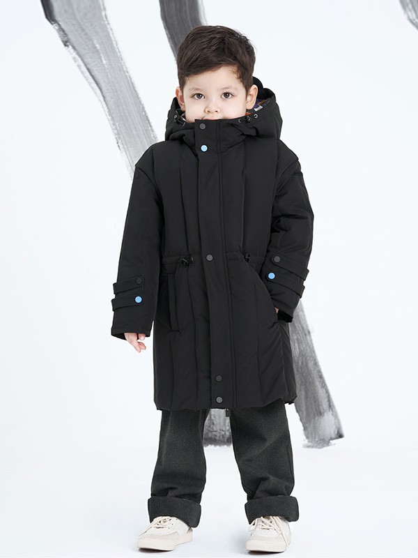 鄂尔多斯童装2020秋冬季黑色连帽羽绒服