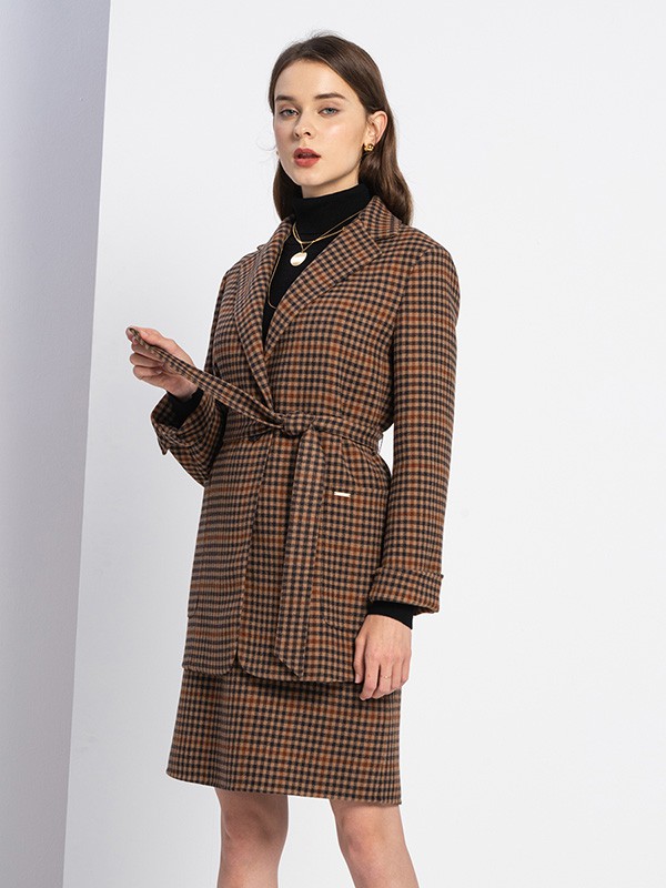 SCOFIELD2020秋冬季咖啡色格子外套