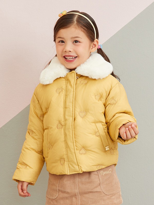 pawinpaw2020秋冬季黄色翻领棉服