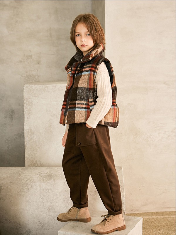 植木2020秋冬季卡其色格子马夹