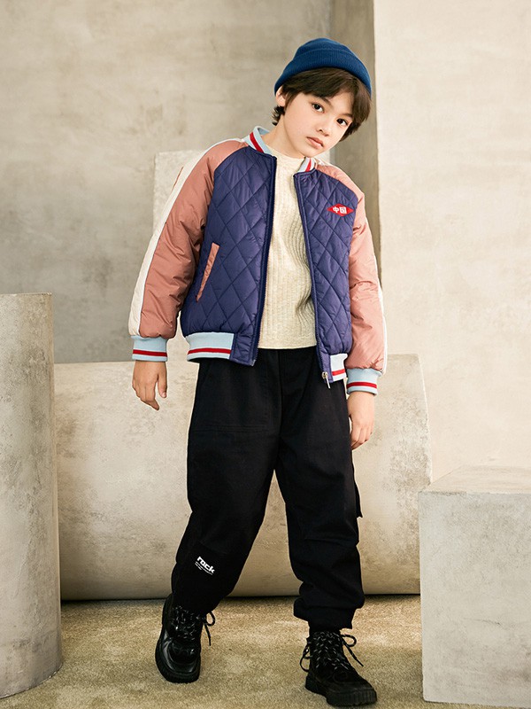 植木2020秋冬季藏蓝色撞色棉服