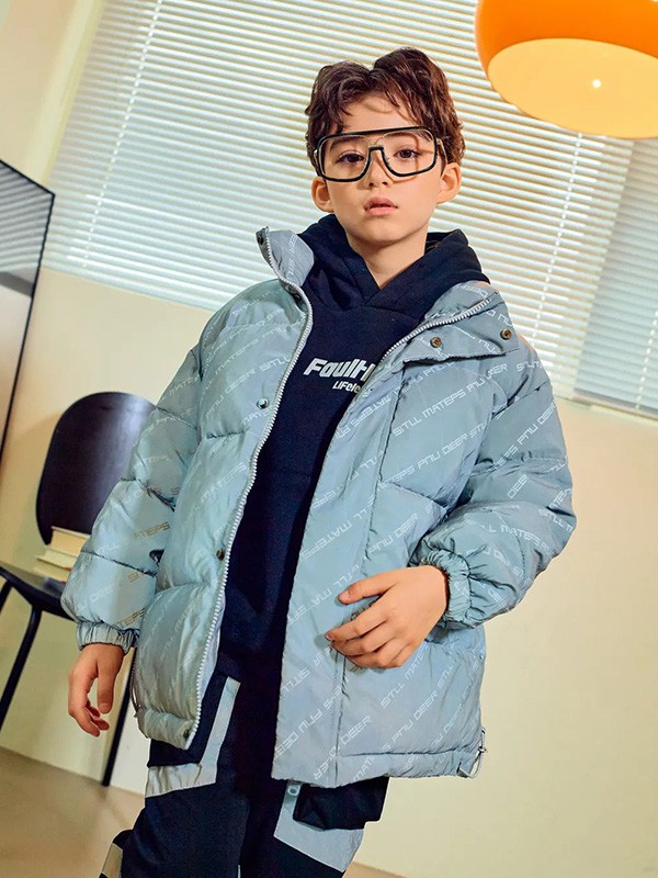 宝儿宝2020秋冬季蓝色印花羽绒服