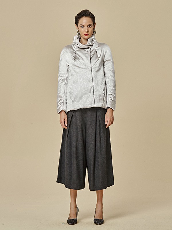 思凡女装2020秋冬季灰色印花棉服