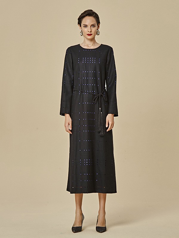 思凡女装2020秋冬季黑色长款连衣裙