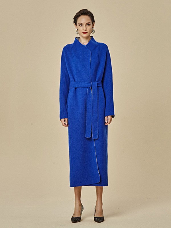 思凡女装2020秋冬季蓝色长款外套