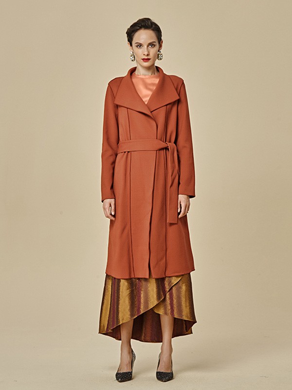 思凡女装2020秋冬季驼色宽松大衣