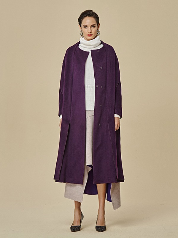 思凡女装2020秋冬季紫色宽松大衣