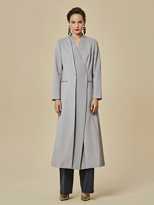 思凡女装2020秋冬季灰色长款外套