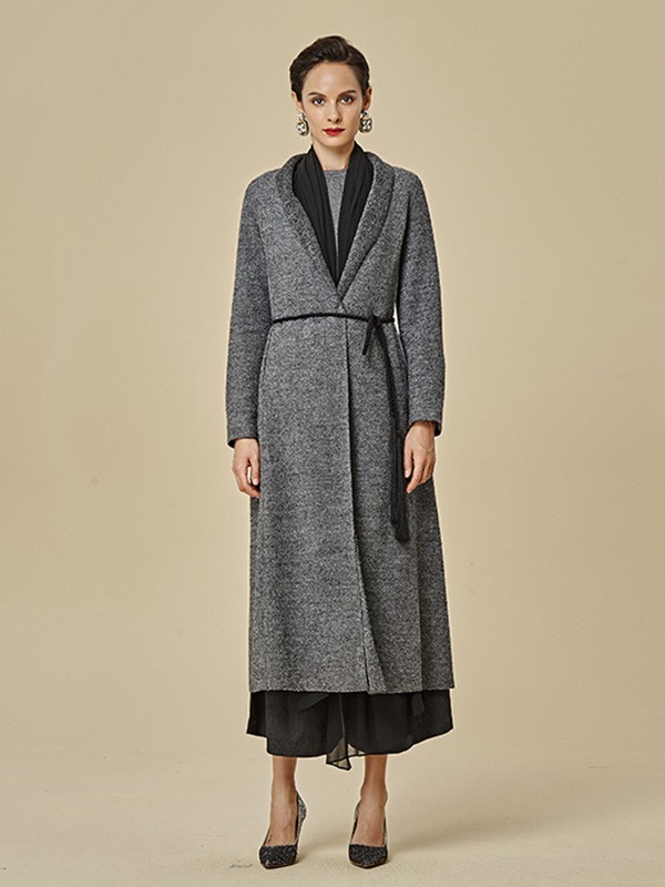 思凡女装2020秋冬季灰色长款外套