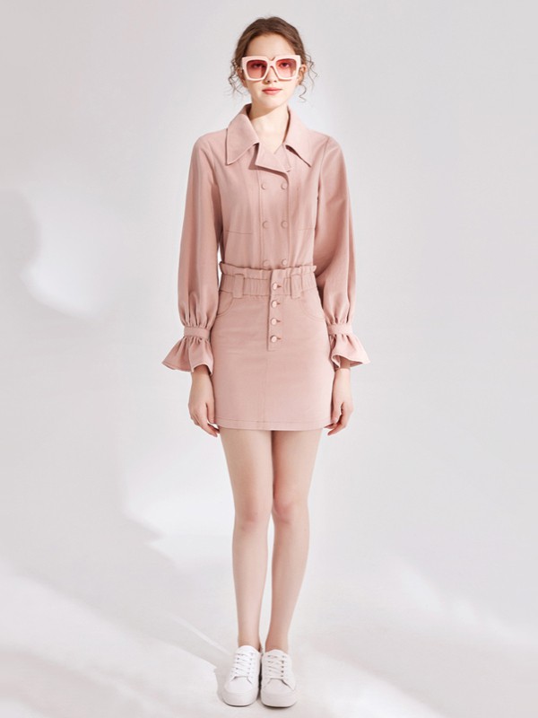 KATYKALEN2020秋冬季粉色纯色套装