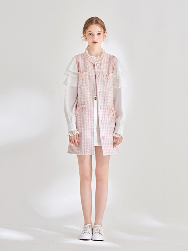 KATYKALEN2020秋冬季粉色格子马夹