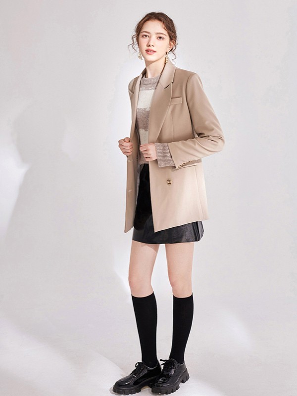 KATYKALEN2020秋冬季卡其色纯色西装