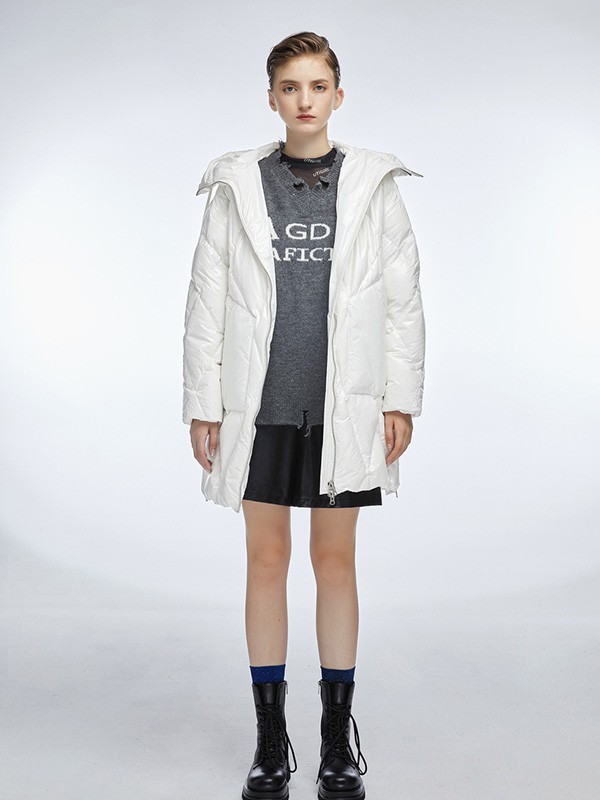 尤缇2020秋冬季白色翻领羽绒服