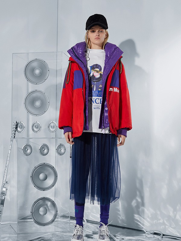 尤缇2020秋冬季红色撞色外套