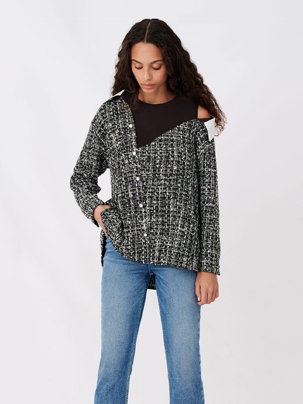 Maje2020秋冬季黑色拼接上衣