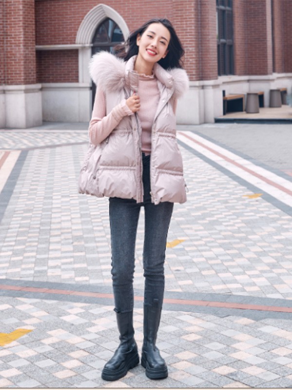 ANOTHERONE2020秋冬季粉色带毛领马夹