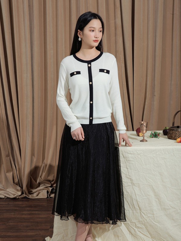 固执女装2020秋冬季白色撞色针织衫