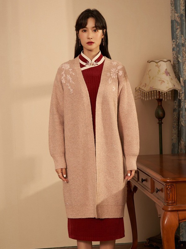 固执女装2020秋冬季粉色图案外套