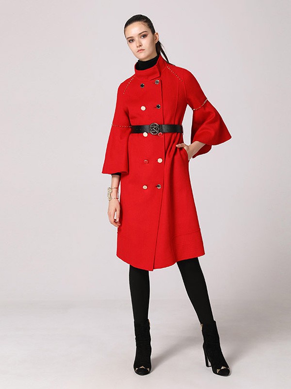 马天奴2020秋冬季红色长款大衣