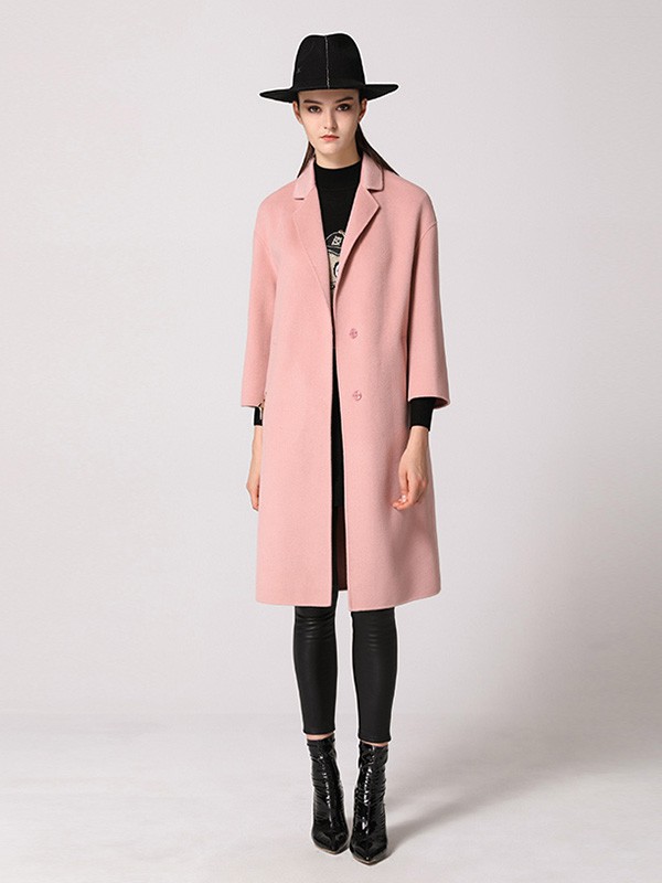 马天奴2020秋冬季粉色长款大衣
