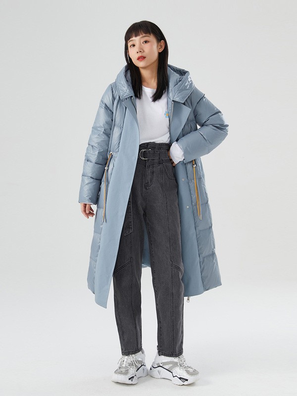HYSTYL2020秋冬季蓝色长款羽绒服
