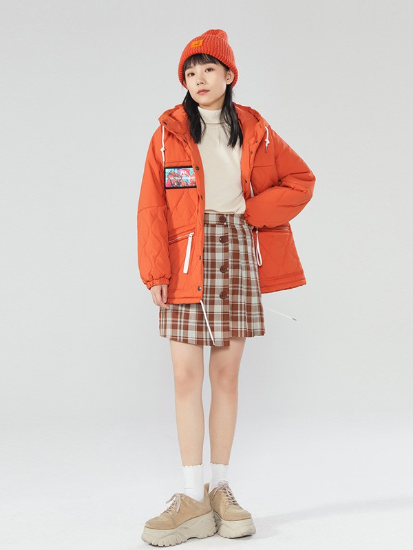 HYSTYL2020秋冬季橙色连帽外套