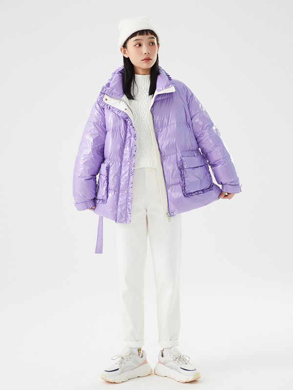 HYSTYL2020秋冬季紫色亮面羽绒服