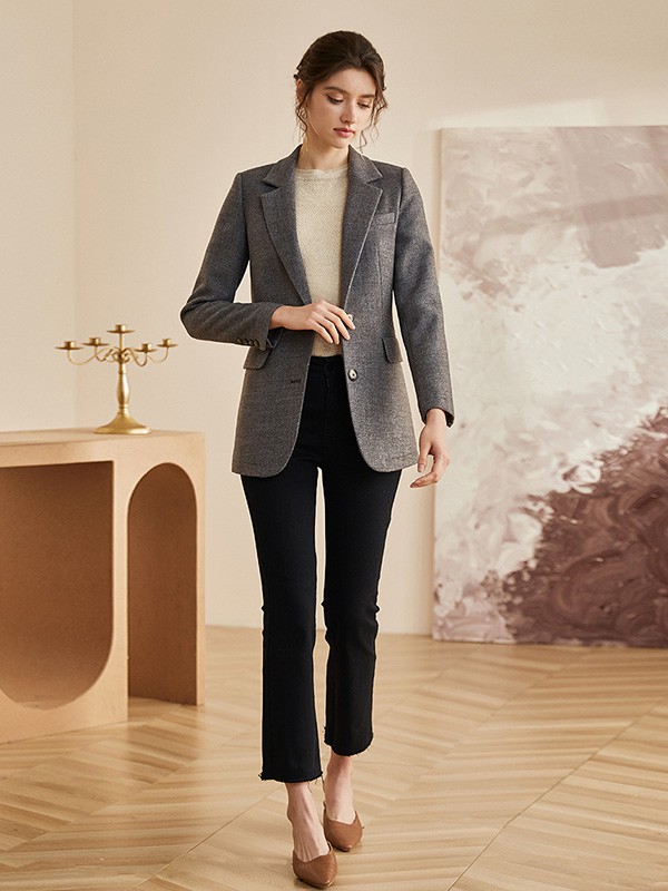 罗衣女装2020秋冬季灰色修身西装