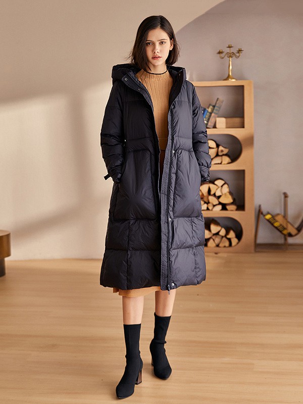 罗衣女装2020秋冬季黑色长款羽绒服
