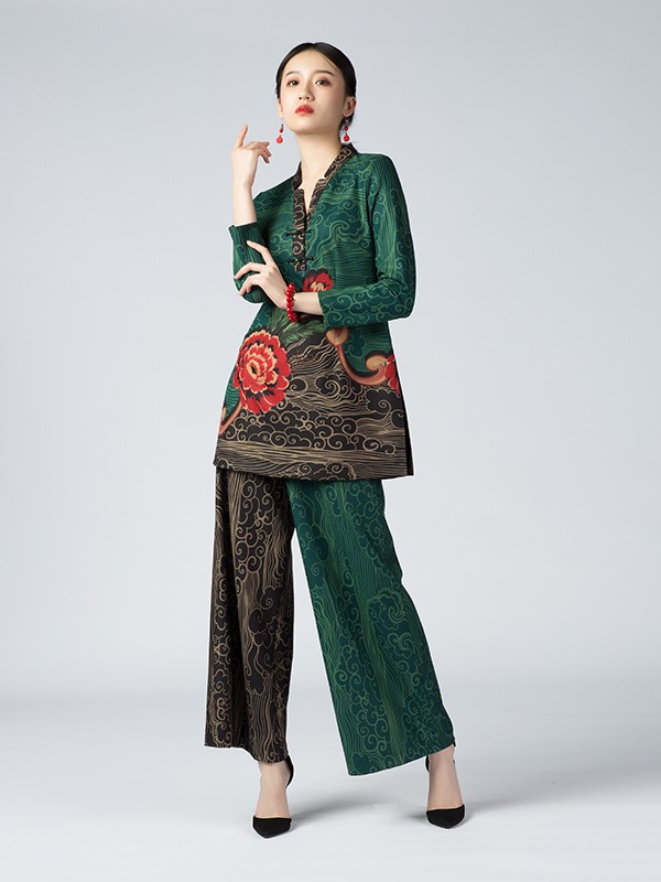 素罗依2020秋冬季绿色撞色套装