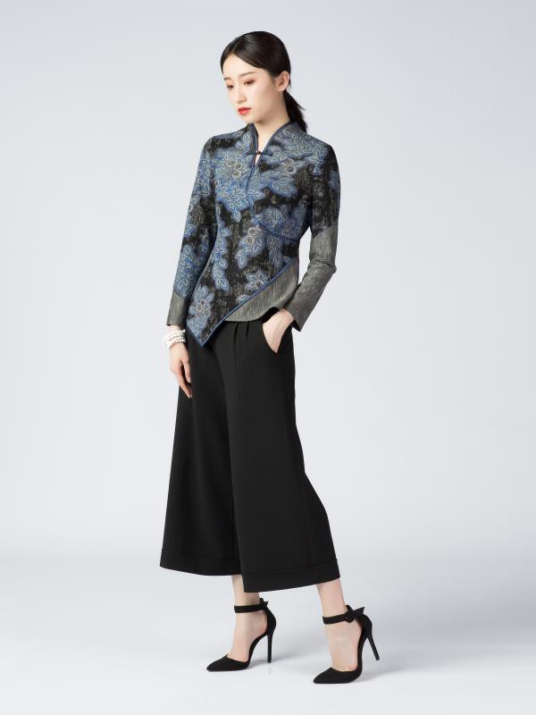 素罗依2020秋冬季蓝色修身上衣