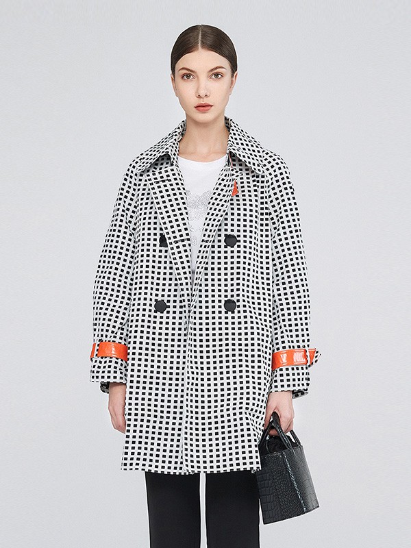 阁兰苏珊2020秋冬季黑色格子外套