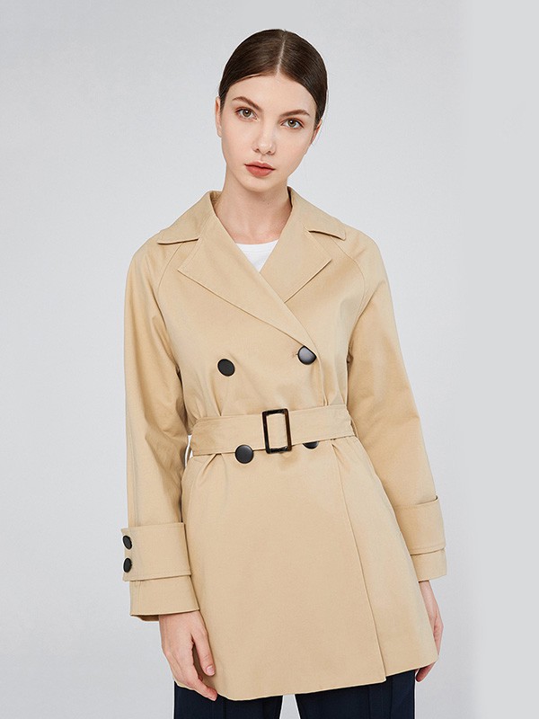 阁兰苏珊2020秋冬季卡其色收腰外套