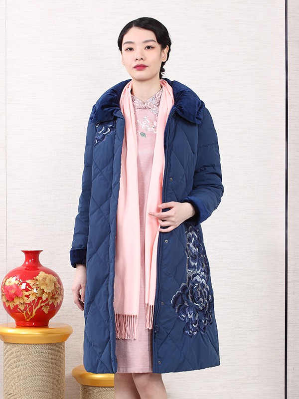 葵牌2020秋冬季蓝色长款棉服
