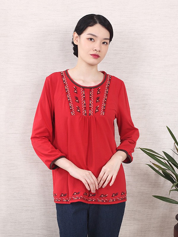 葵牌2020秋冬季红色宽松上衣