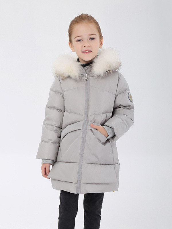 法纳贝儿 2020秋冬季灰色带毛领棉服