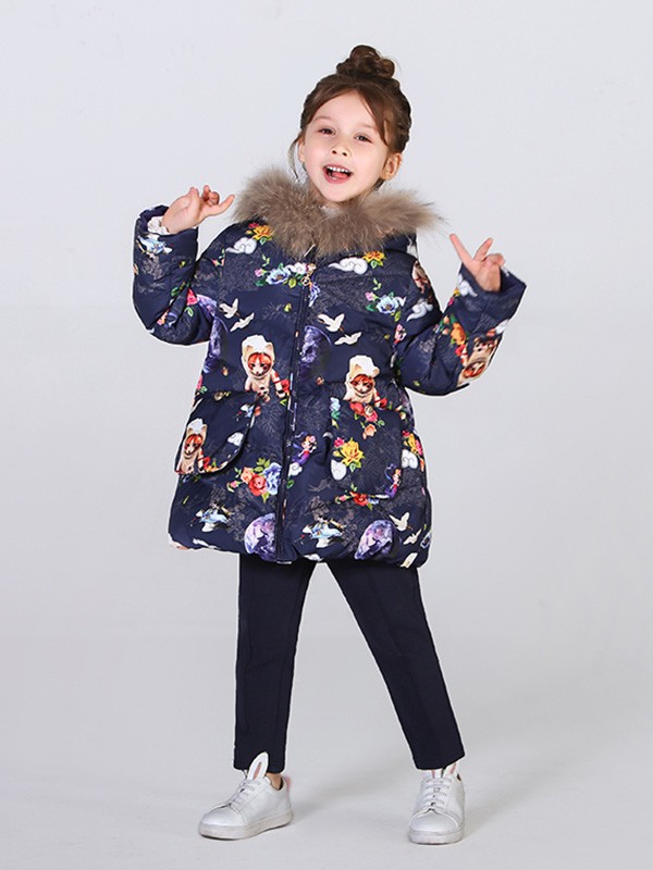 法纳贝儿 2020秋冬季蓝色带毛领棉服