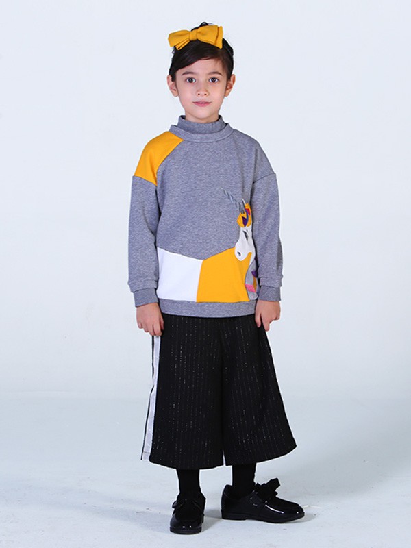 法纳贝儿 2020秋冬季灰色撞色毛衣