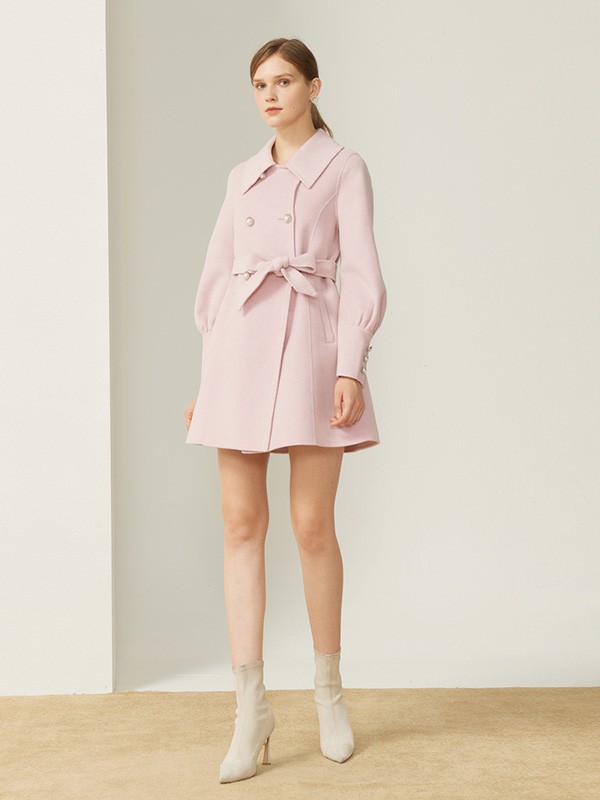 卡洛琳2020秋冬季粉色宽松大衣