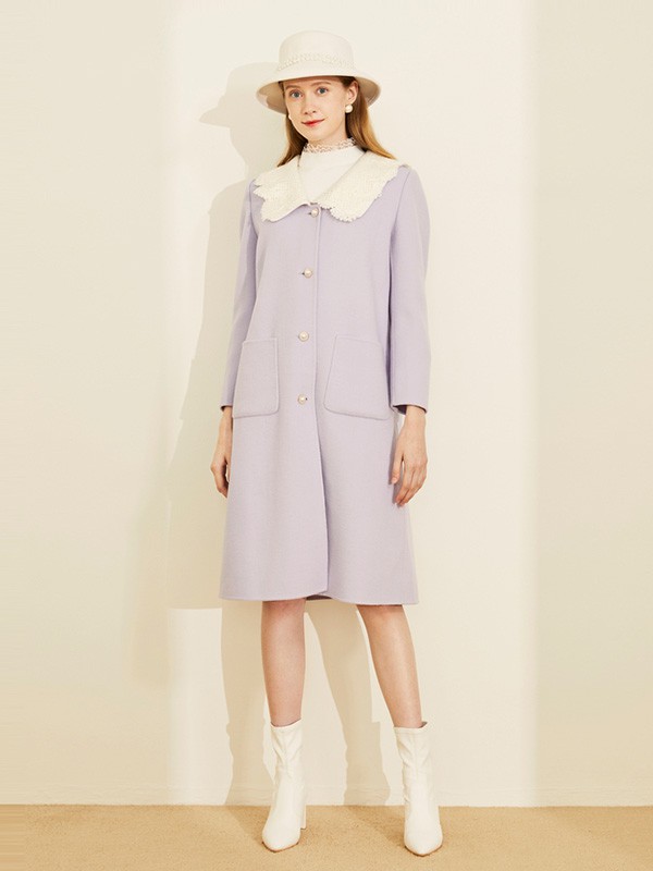 卡洛琳女装2020秋冬季紫色长款大衣