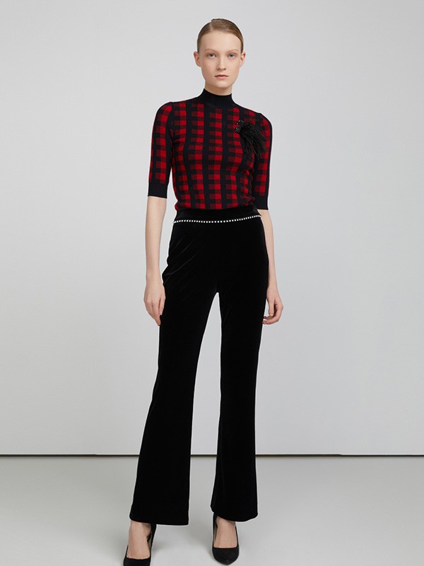 卡洛琳2020秋冬季红色格子上衣