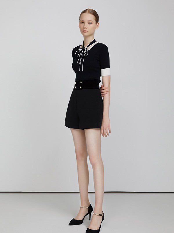 卡洛琳2020秋冬季黑色收腰连衣裙