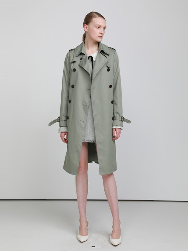 卡洛琳2020秋冬季绿色宽松风衣