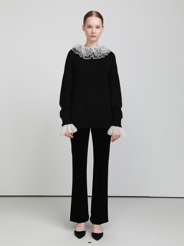 卡洛琳2020秋冬季黑色纱网上衣