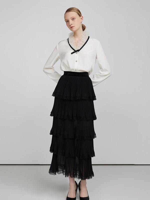 卡洛琳2020秋冬季白色撞色衬衫