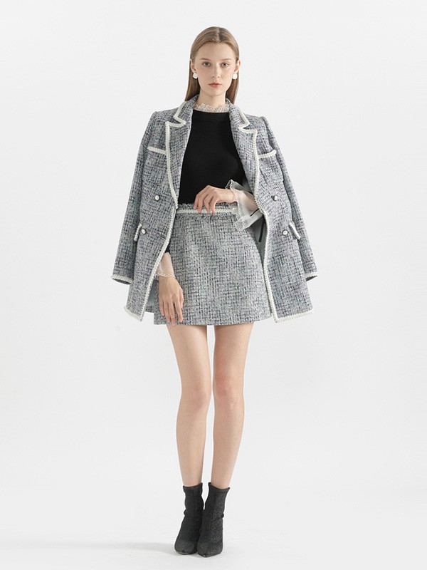 卡洛琳女装2020秋冬季黑色格子外套