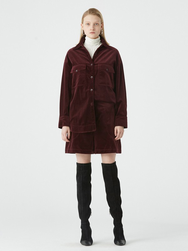 玛丝菲尔2020秋冬季酒红色纯色套装