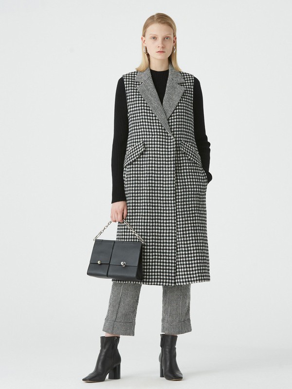 玛丝菲尔2020秋冬季黑色格子马夹