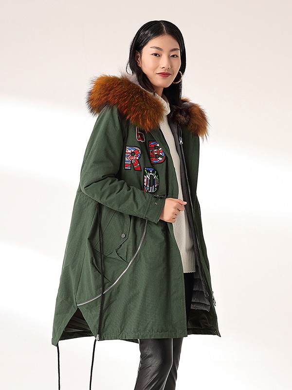 雾道女装2020秋冬季绿色带毛领外套